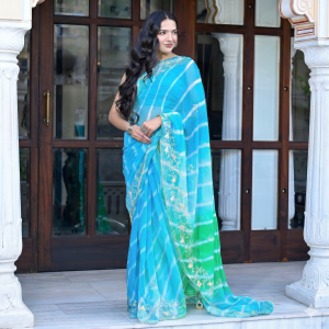 Sky Blue Designer Embroidered Saree