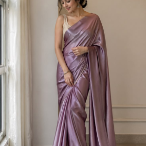 Premium Mauve Glossy Satin Silk Saree