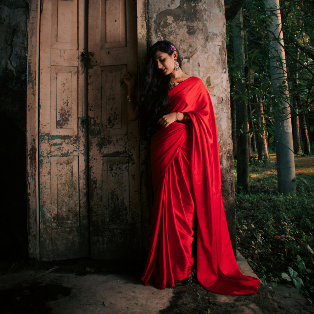 Classic Red Satin Silk Saree