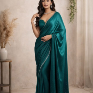Radiant Teal Green Satin Saree Embellished Border