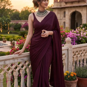 Classic Deep Wine Solid Crepe Saree